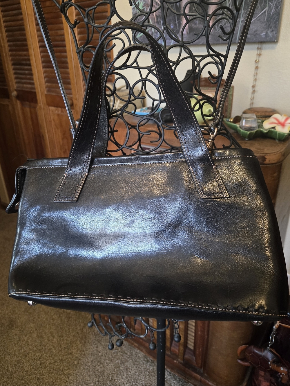 Fossil Vintage Black Leather Satchel  Bag